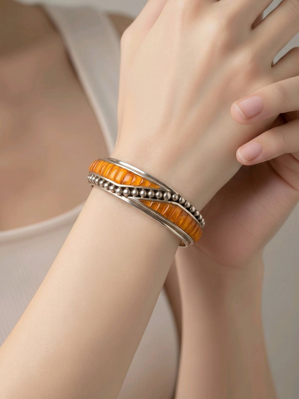LC Sterling Silver Spiny Oyster Cuff Bracelet 34g